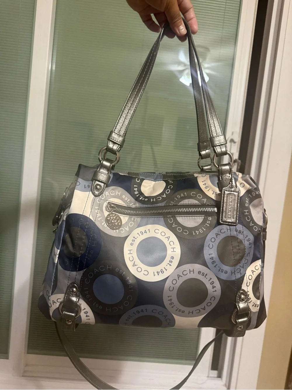 Coach Blue Gray Signature Circle Tote